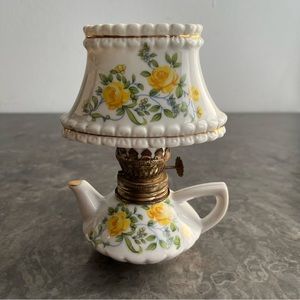 Oil Lamp Ceramic with Yellow Rose design